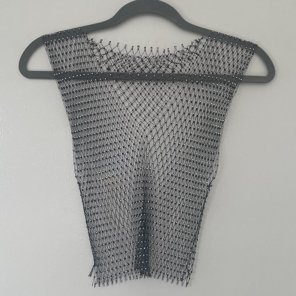 Black Mesh Crystal Sleeveless Top